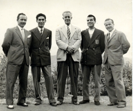Da sinistra: Alfonso Angelini, Pietro Manca, Francesco Ruspoli, presidente all’epoca della F.I.G., Ugo Grappasonni, Aldo Casera